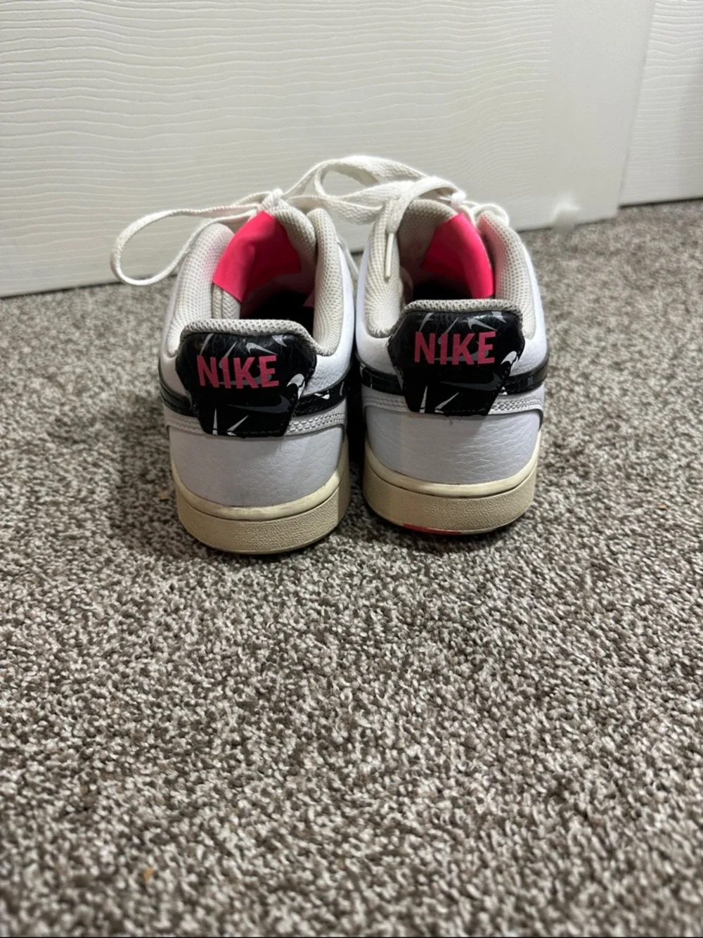 Nike court vision Low-Top Sneakers with Black Patent Swoosh and Pink accent 8.5